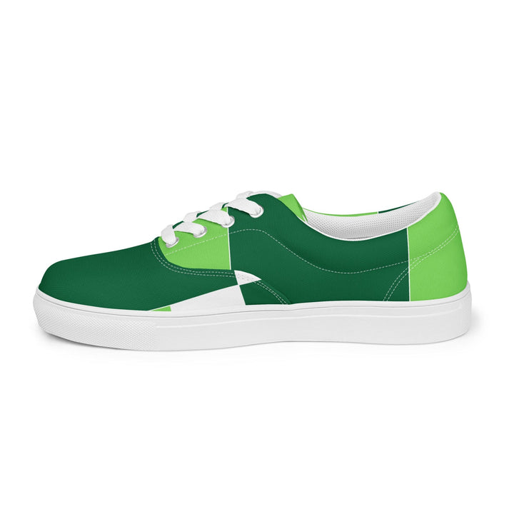 Mens Lace-up Canvas Shoes Green White Colorblock Grid Lines