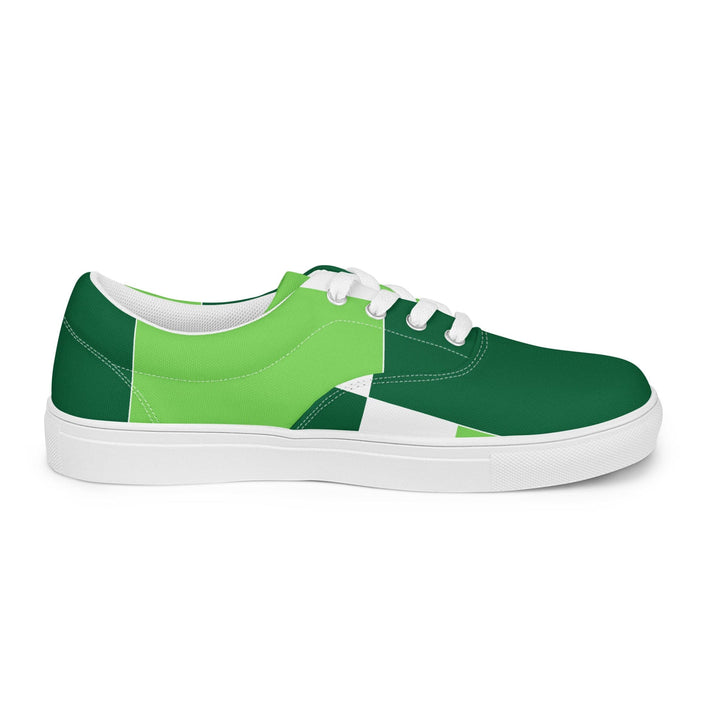 Mens Lace-up Canvas Shoes Green White Colorblock Grid Lines