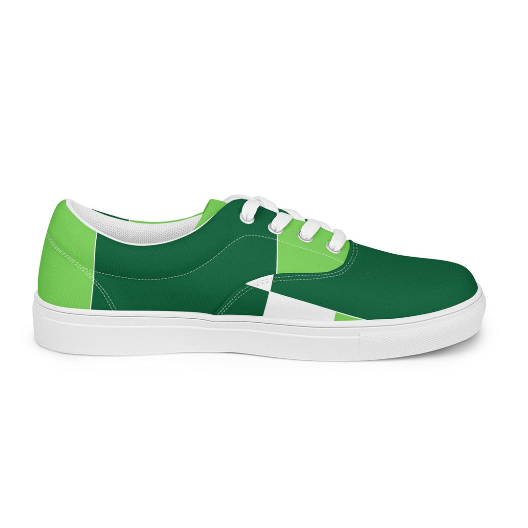 Mens Lace-up Canvas Shoes Green White Colorblock Grid Lines