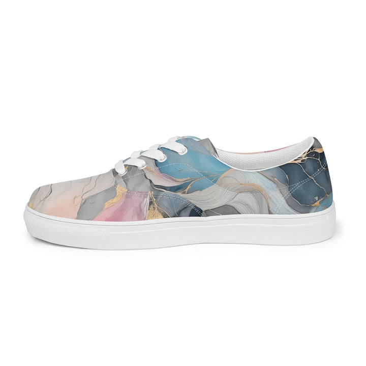 Mens Lace-up Canvas Shoes Marble Cloud of Grey Pink Blue 63389