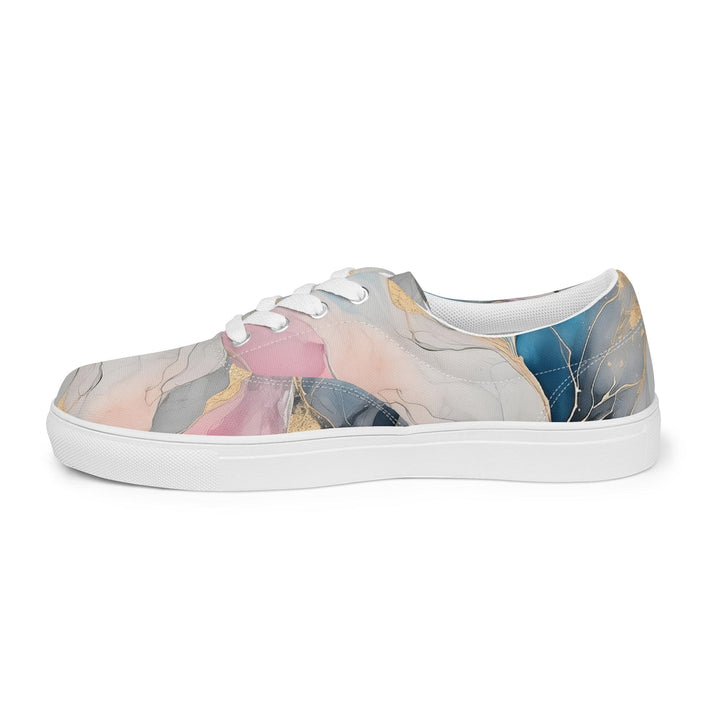 Mens Lace-up Canvas Shoes Marble Cloud of Grey Pink Blue 63389