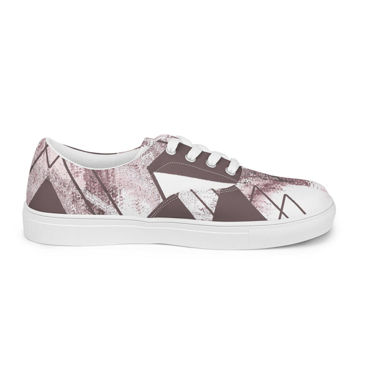 Mens Lace-up Canvas Shoes Mauve Rose and White Triangular Colorblock