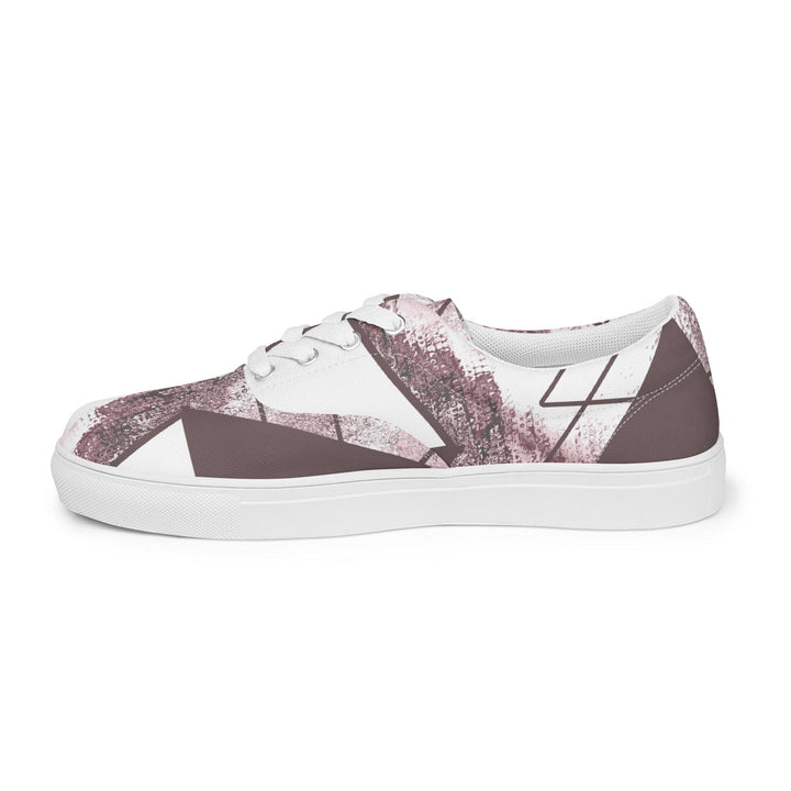 Mens Lace-up Canvas Shoes Mauve Rose and White Triangular Colorblock