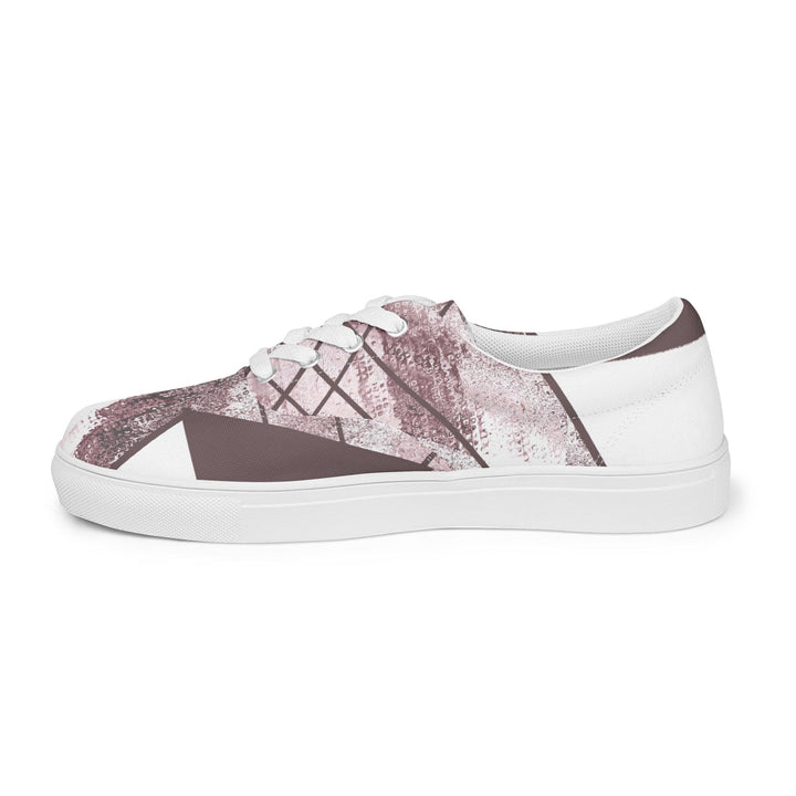 Mens Lace-up Canvas Shoes Mauve Rose and White Triangular Colorblock