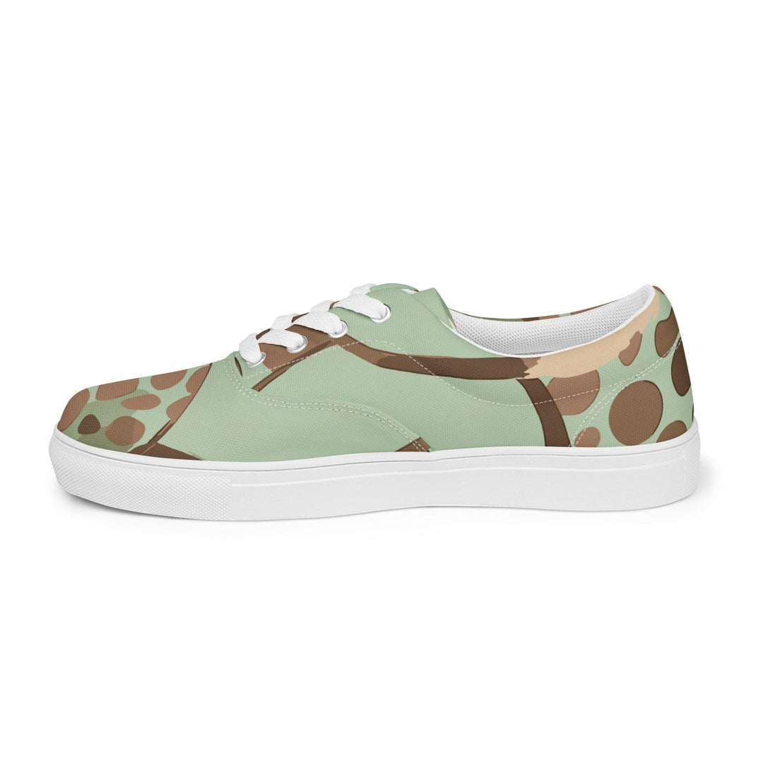 Mens Lace-up Canvas Shoes Green Beige Spotted Print