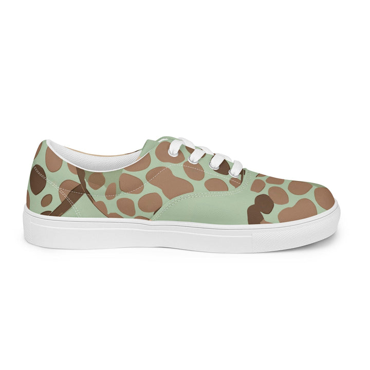 Mens Lace-up Canvas Shoes Green Beige Spotted Print