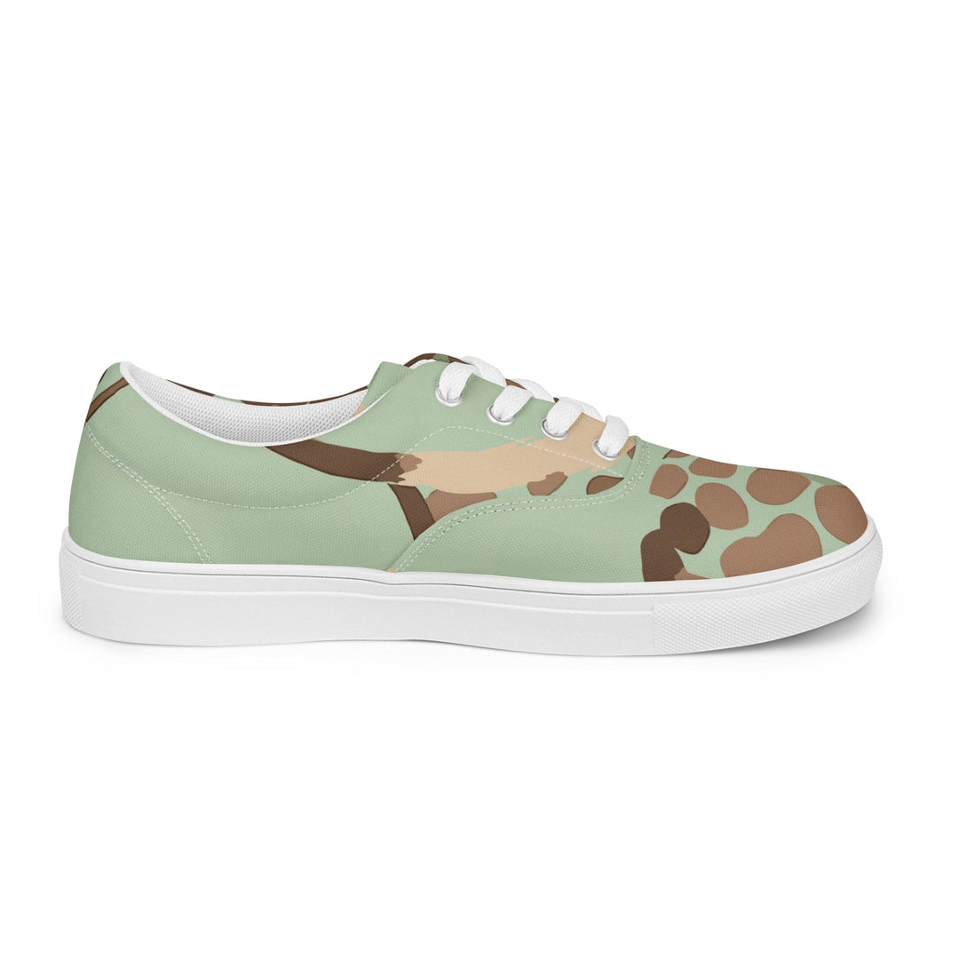 Mens Lace-up Canvas Shoes Green Beige Spotted Print