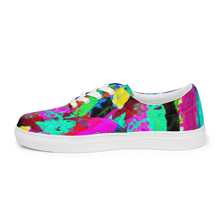 Mens Lace-up Canvas Shoes Red Multicolor Abstract Print