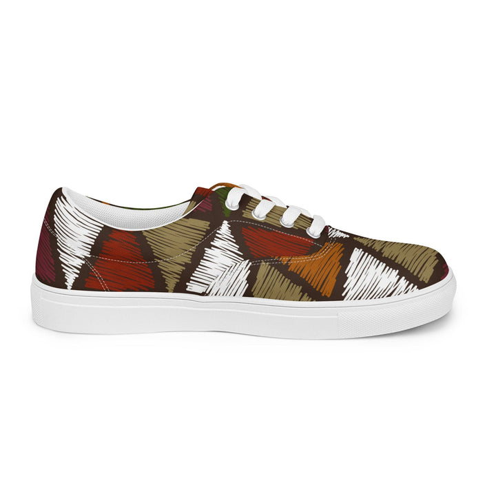 Mens Lace-up Canvas Shoes Red Green Geometric Lines