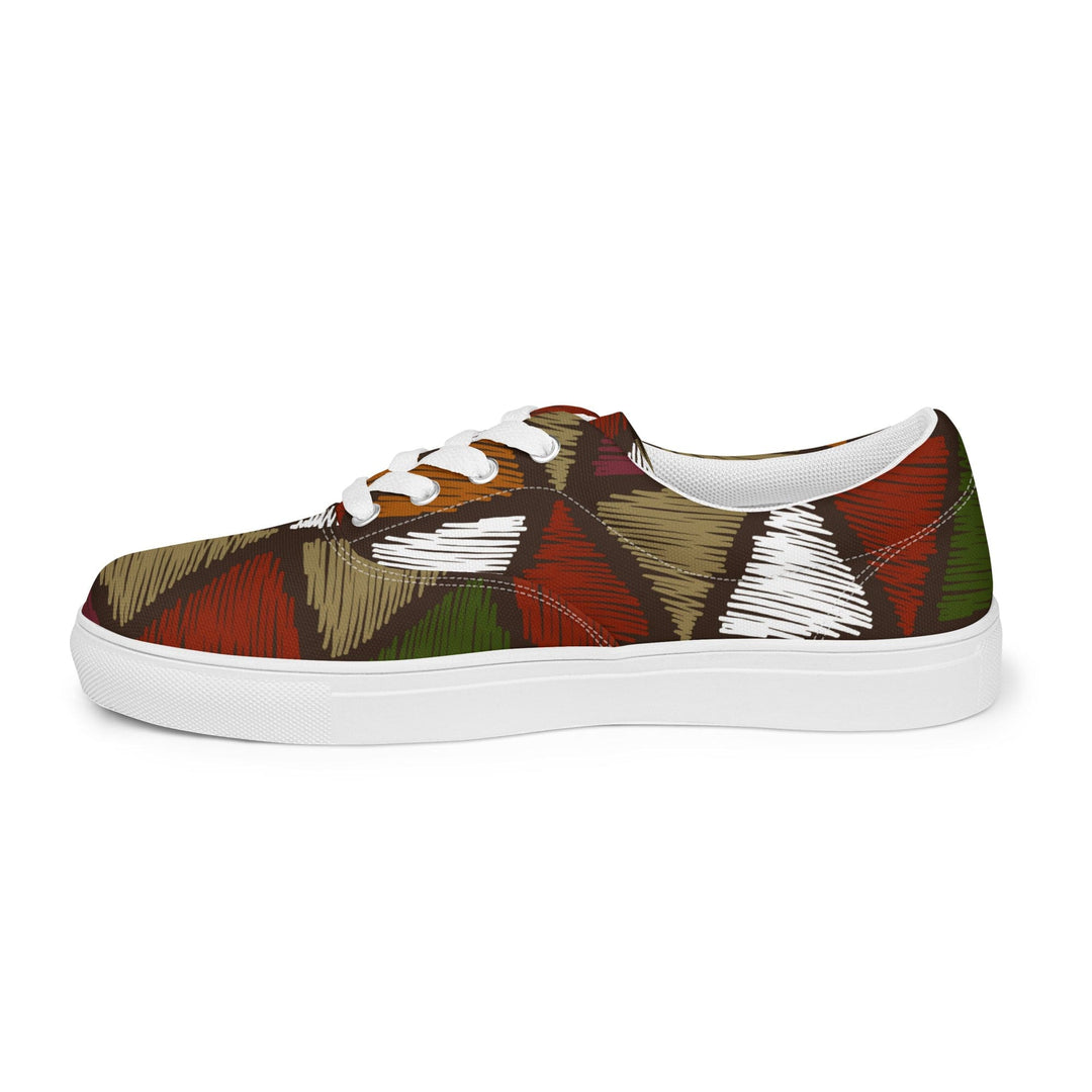 Mens Lace-up Canvas Shoes Red Green Geometric Lines