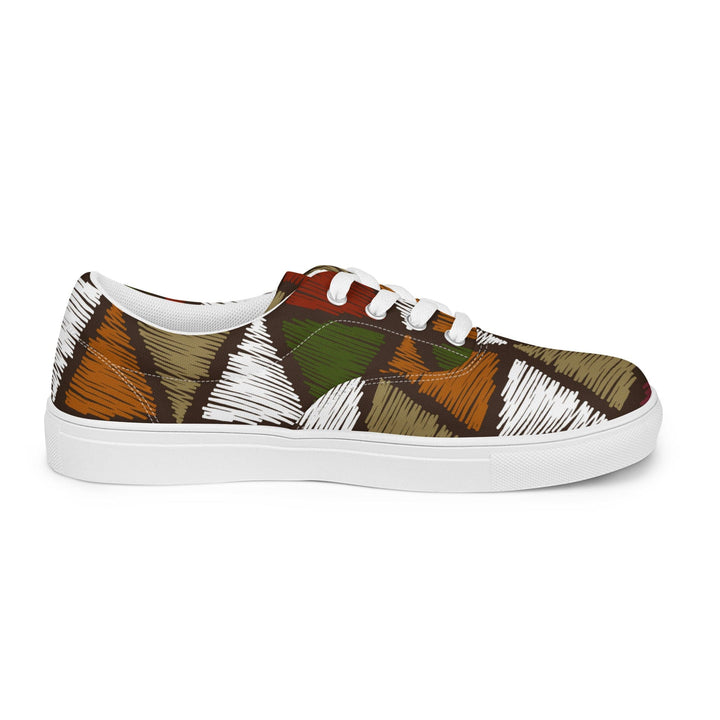 Mens Lace-up Canvas Shoes Red Green Geometric Lines