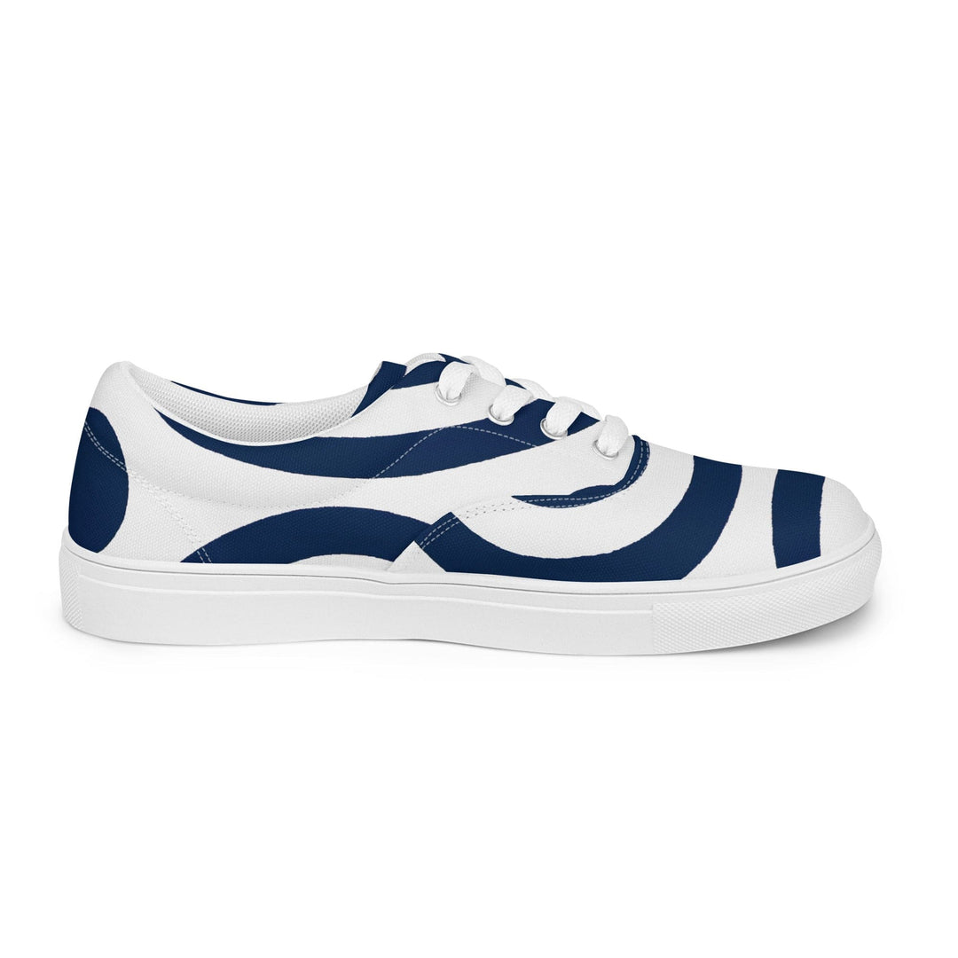 Mens Lace-up Canvas Shoes Navy Blue and White Circular Pattern