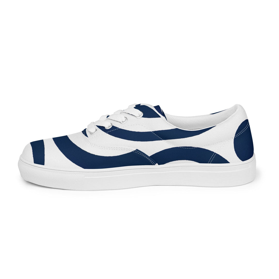 Mens Lace-up Canvas Shoes Navy Blue and White Circular Pattern