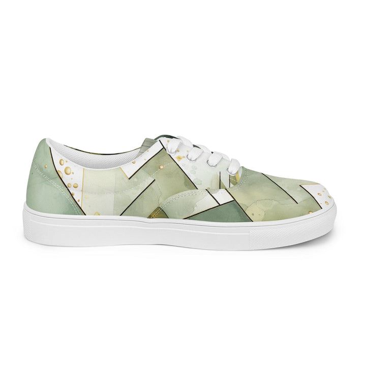 Mens Lace-up Canvas Shoes Olive Green Mint Leaf Geometric Print