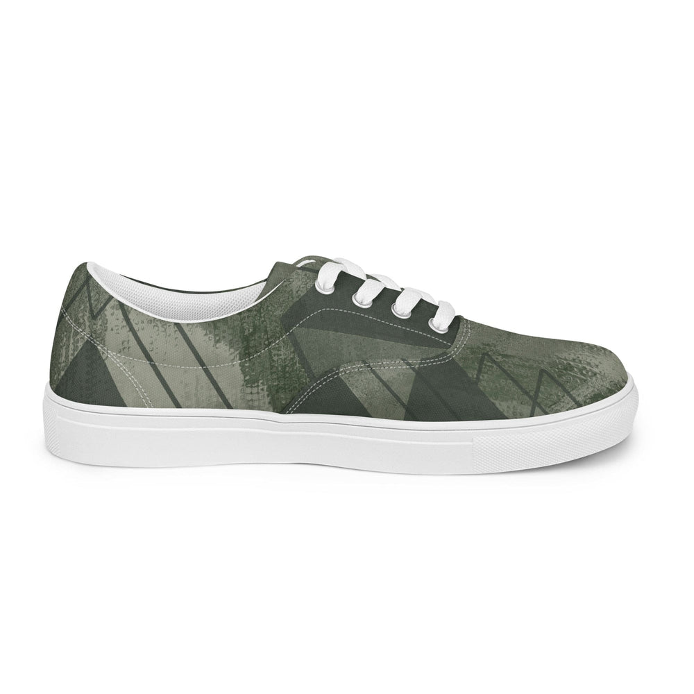 Mens Lace-up Canvas Shoes Olive Green Triangular Colorblock