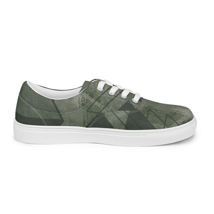 Mens Lace-up Canvas Shoes Olive Green Triangular Colorblock