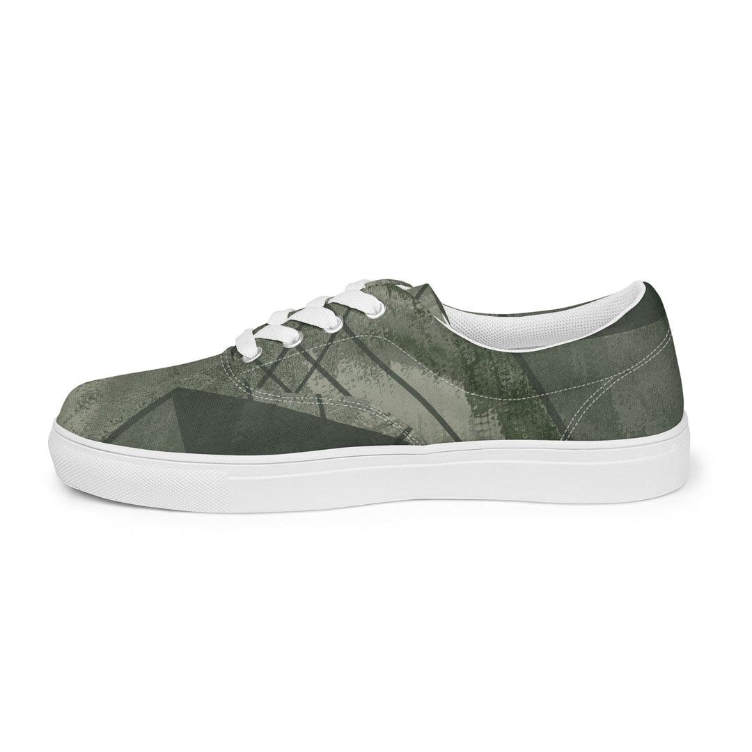 Mens Lace-up Canvas Shoes Olive Green Triangular Colorblock