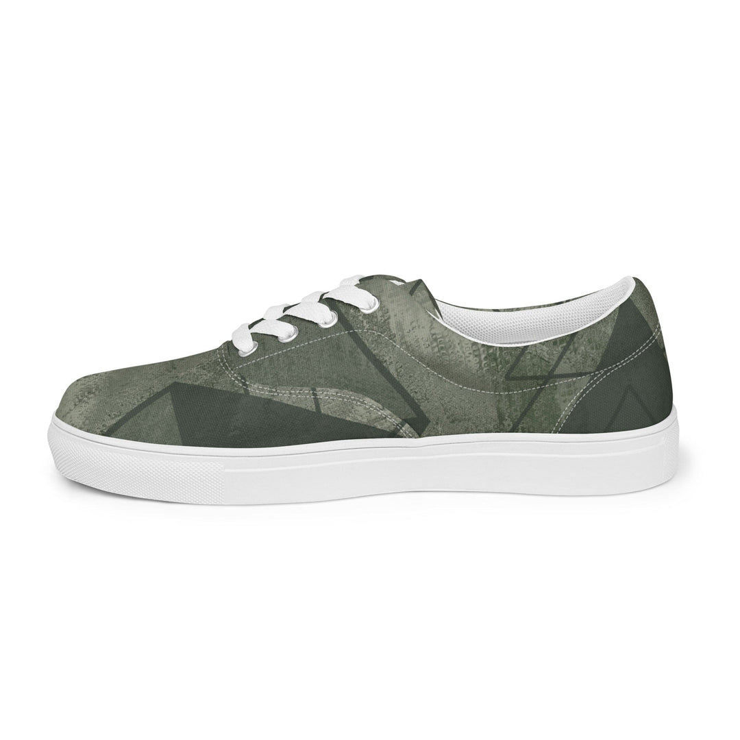 Mens Lace-up Canvas Shoes Olive Green Triangular Colorblock