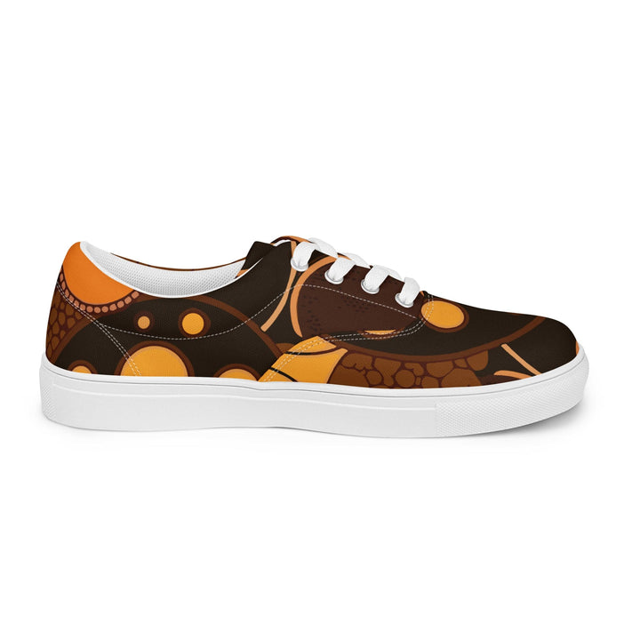 Mens Lace-up Canvas Shoes Orange Brown Spotted Print