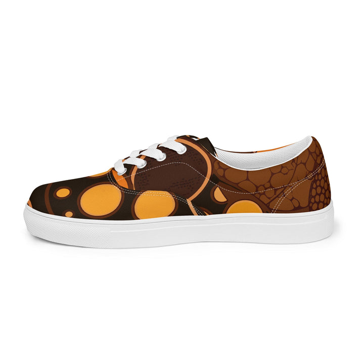 Mens Lace-up Canvas Shoes Orange Brown Spotted Print