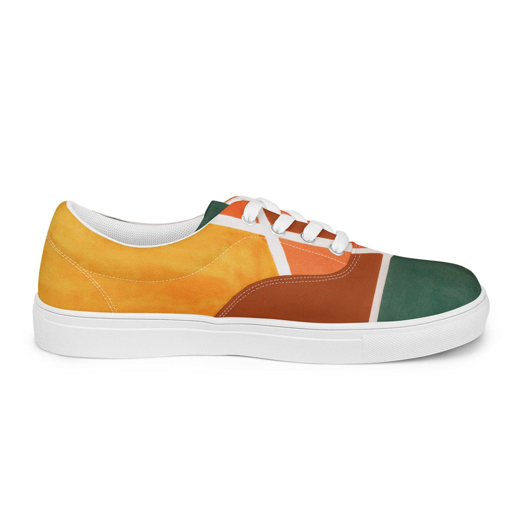 Mens Lace-up Canvas Shoes Orange Green Boho Pattern