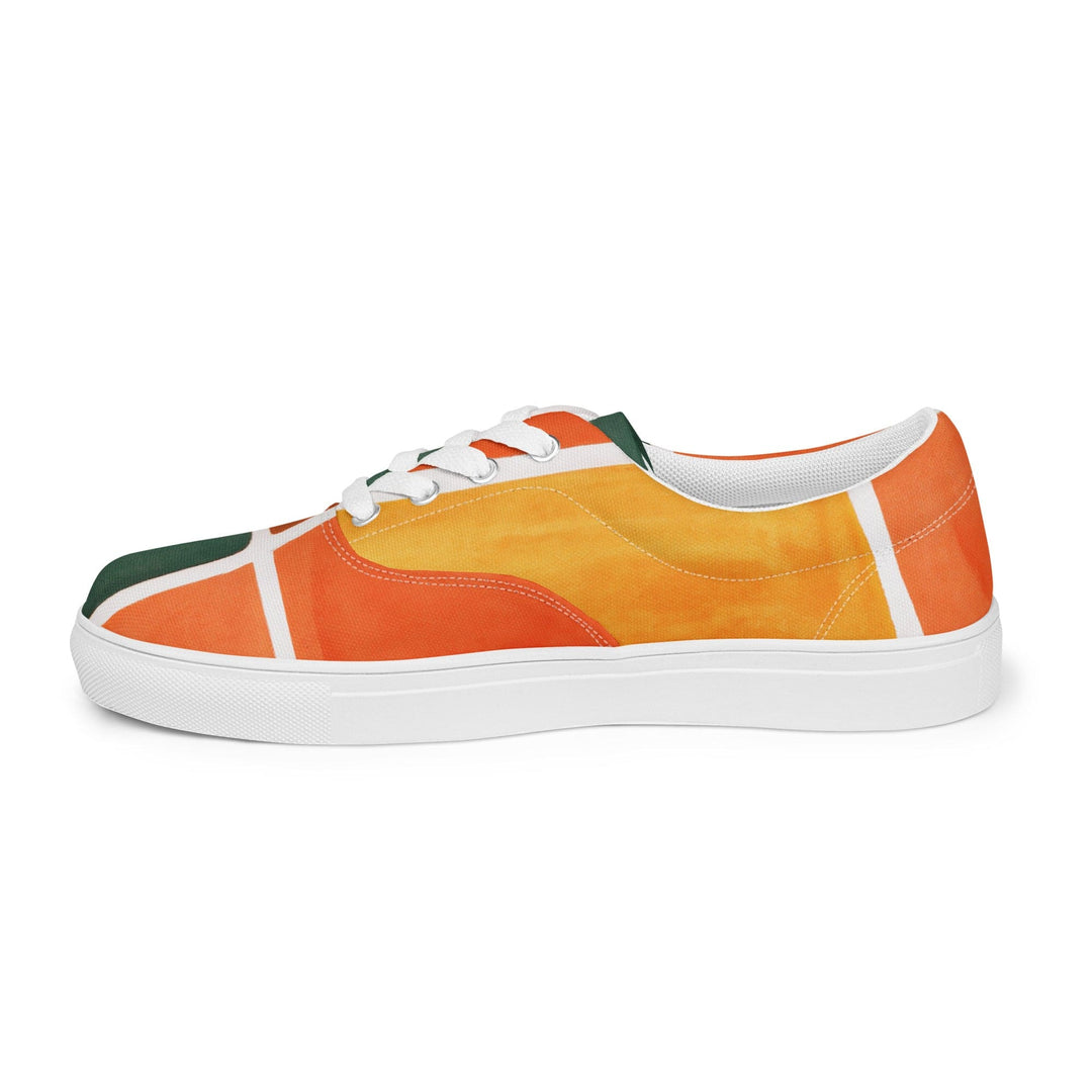 Mens Lace-up Canvas Shoes Orange Green Boho Pattern