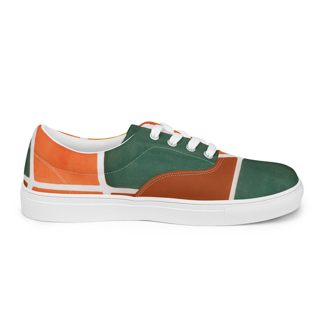 Mens Lace-up Canvas Shoes Orange Green Boho Pattern