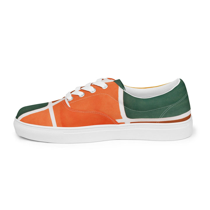 Mens Lace-up Canvas Shoes Orange Green Boho Pattern