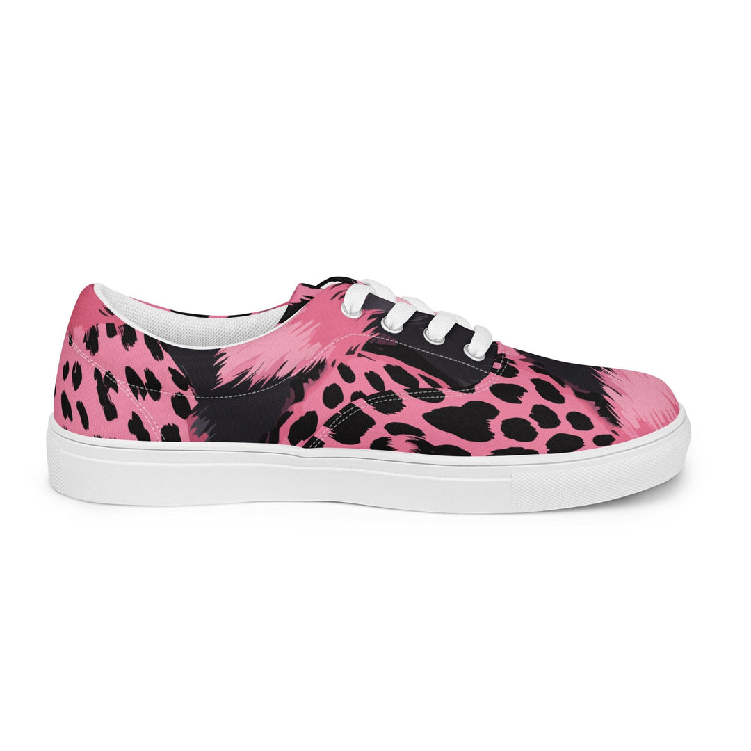 Mens Lace-up Canvas Shoes Pink Black Spotted Print