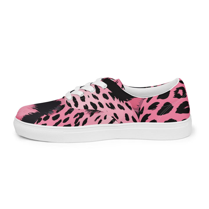 Mens Lace-up Canvas Shoes Pink Black Spotted Print