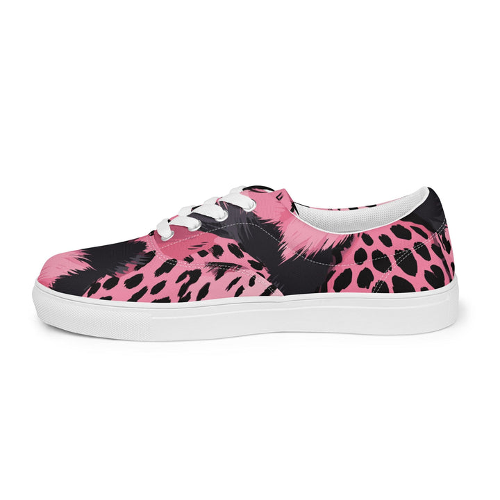 Mens Lace-up Canvas Shoes Pink Black Spotted Print