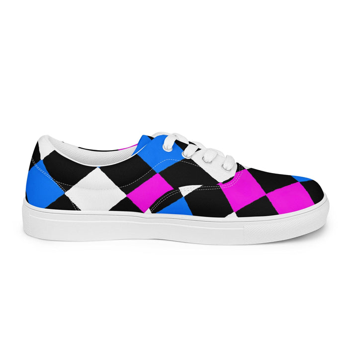 Mens Lace-up Canvas Shoes Pink Blue Checkered Pattern