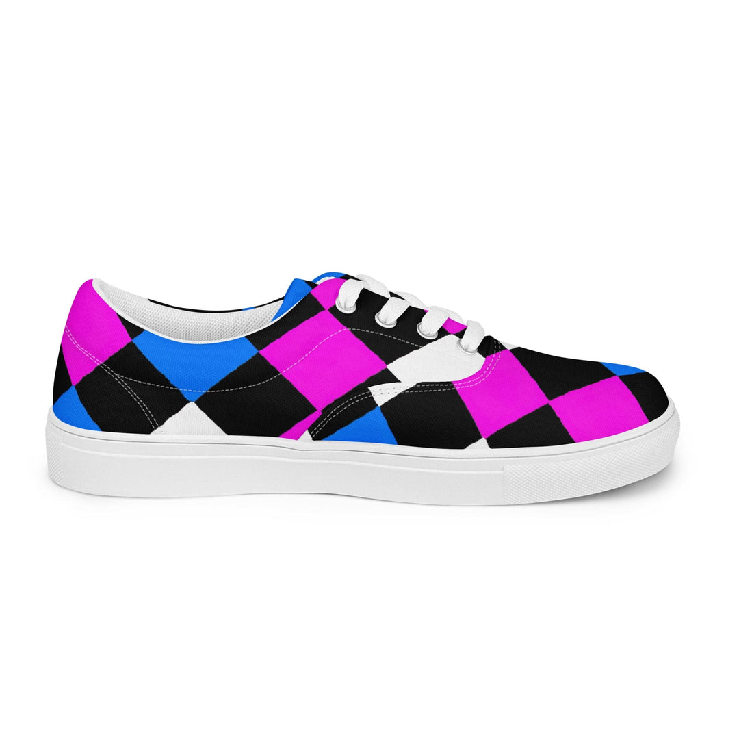 Mens Lace-up Canvas Shoes Pink Blue Checkered Pattern