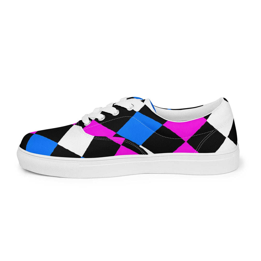 Mens Lace-up Canvas Shoes Pink Blue Checkered Pattern