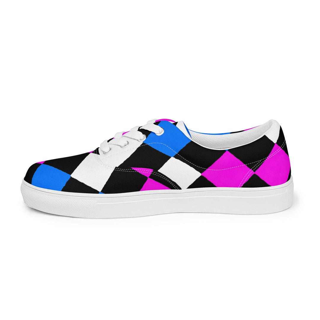 Mens Lace-up Canvas Shoes Pink Blue Checkered Pattern