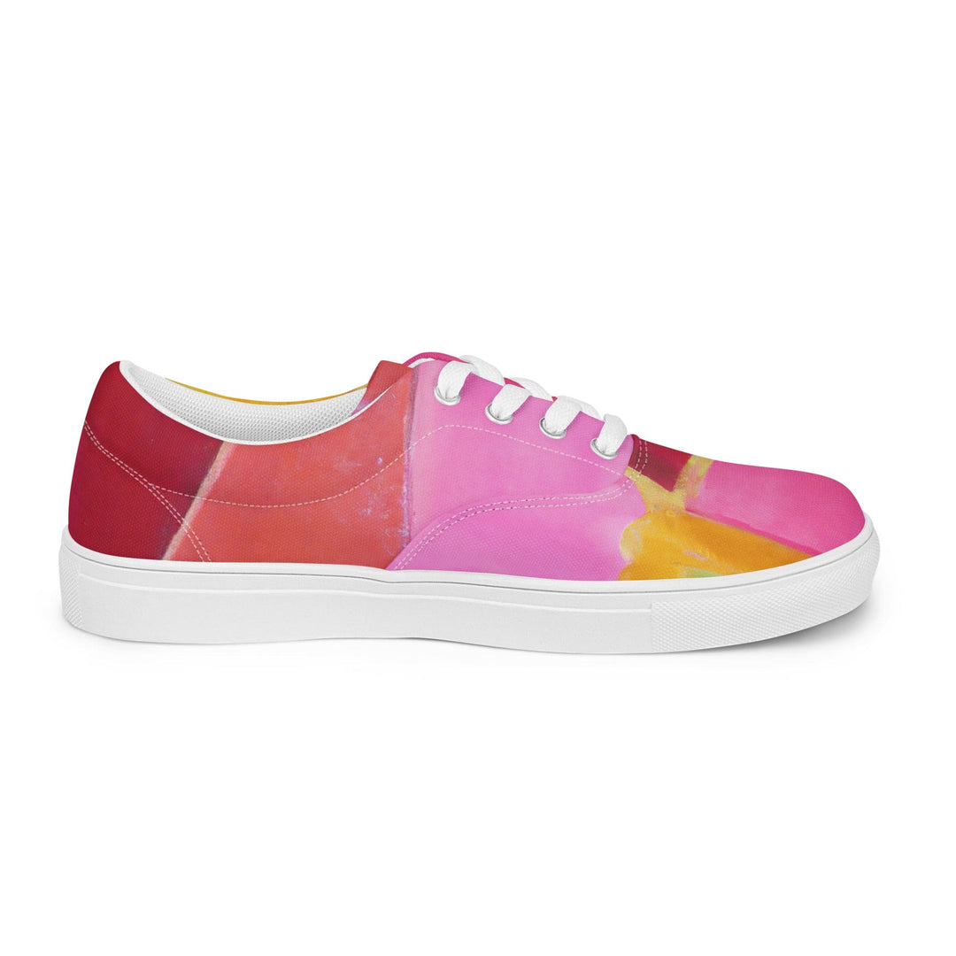 Mens Lace-up Canvas Shoes Pink Mauve Red Geometric Pattern