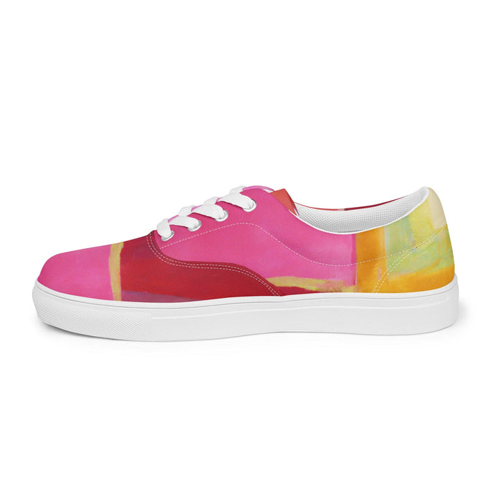 Mens Lace-up Canvas Shoes Pink Mauve Red Geometric Pattern