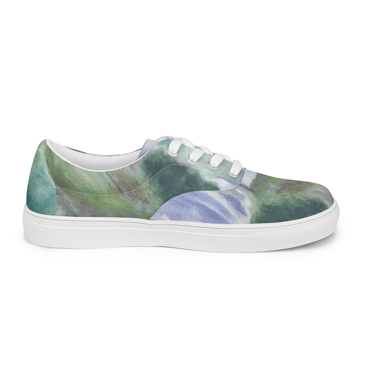 Mens Lace-up Canvas Shoes Purple Watercolor Waterfall Green