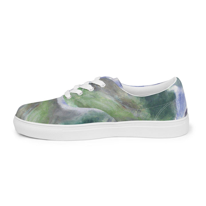 Mens Lace-up Canvas Shoes Purple Watercolor Waterfall Green