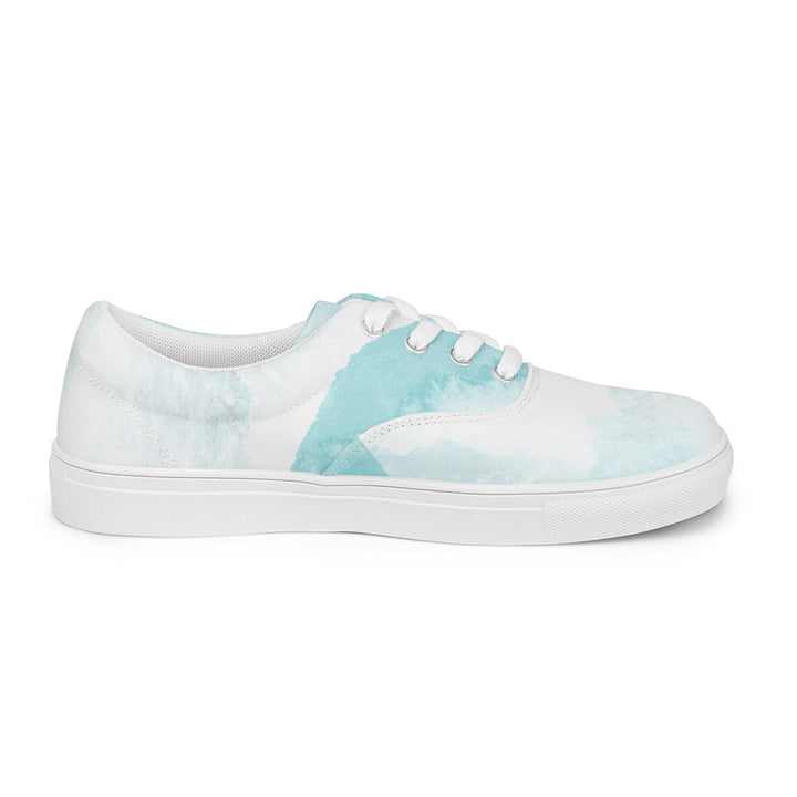 Mens Lace-up Canvas Shoes Subtle Abstract Ocean Blue and White Print