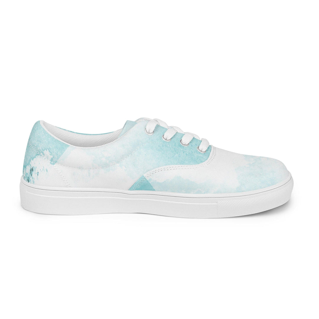 Mens Lace-up Canvas Shoes Subtle Abstract Ocean Blue and White Print