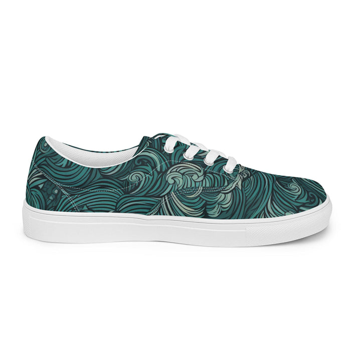 Mens Lace-up Canvas Shoes Mint Green Water Wave Print