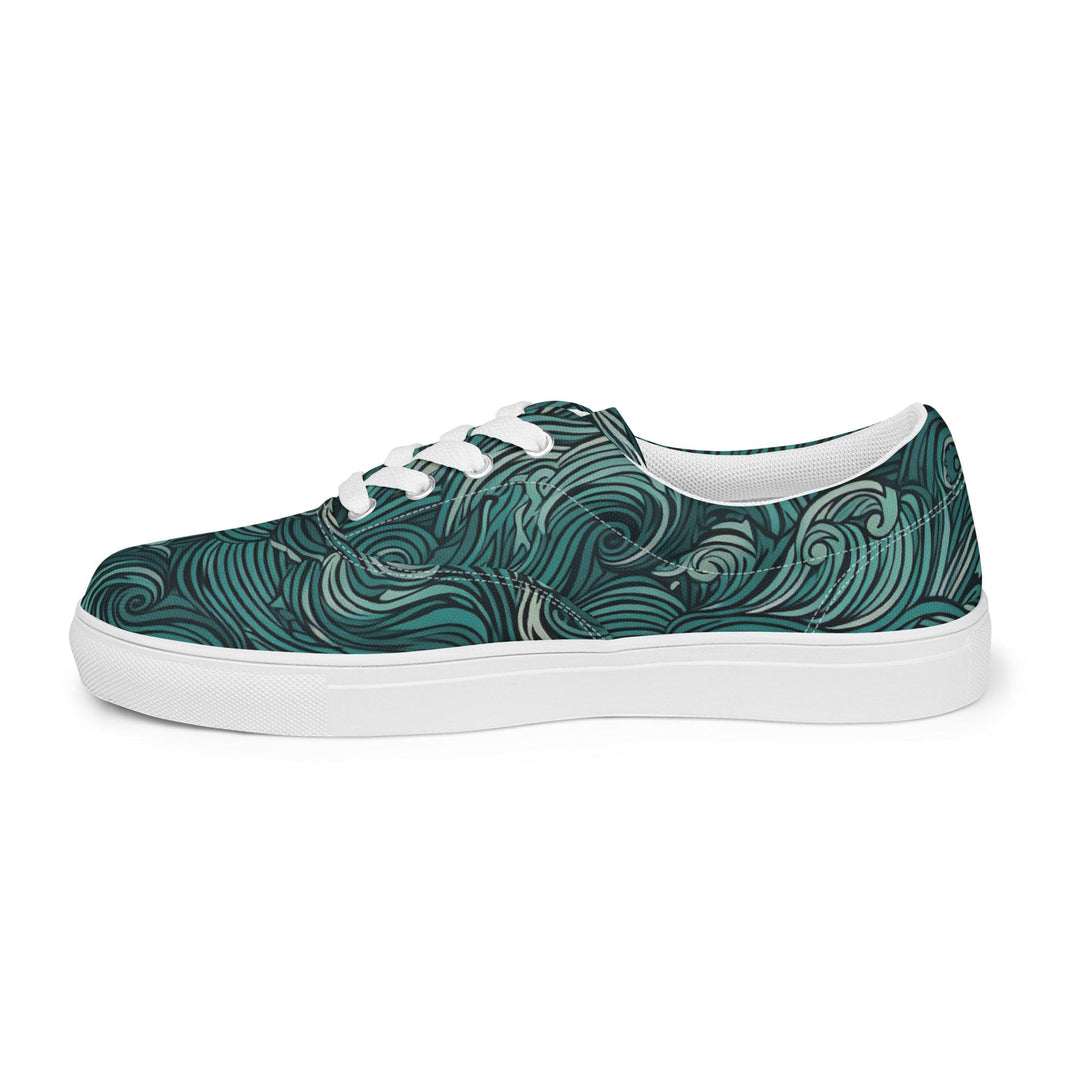 Mens Lace-up Canvas Shoes Mint Green Water Wave Print