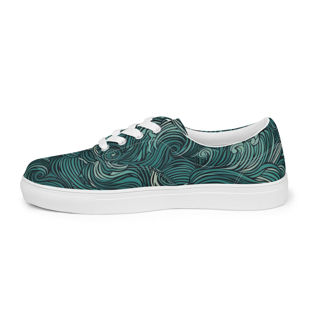 Mens Lace-up Canvas Shoes Mint Green Water Wave Print