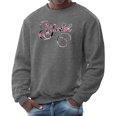 Mens Long Sleeve Graphic Sweatshirt Blessed Pink And Black Patterned - Mens