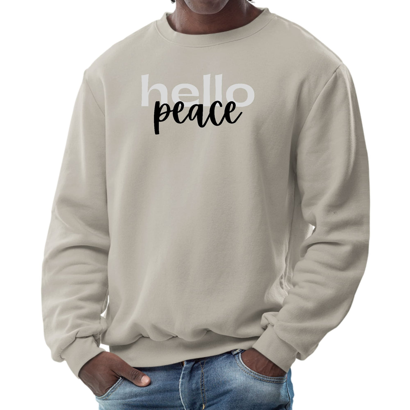 Mens Long Sleeve Graphic Sweatshirt Hello Peace Motivational Peaceful - Mens