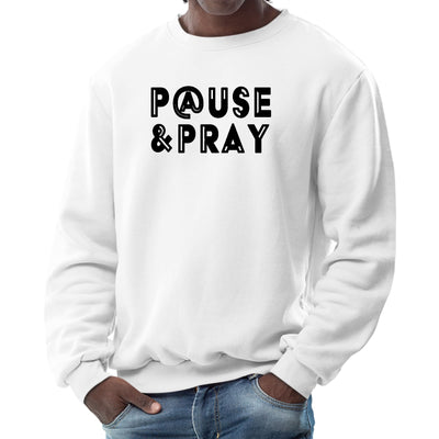 Mens Long Sleeve Graphic Sweatshirt Pause And Pray Black Illustration - Mens