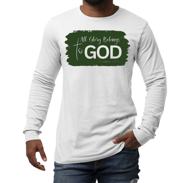 Mens Long Sleeve Graphic T-shirt All Glory Belongs to God Dark Green - Unisex