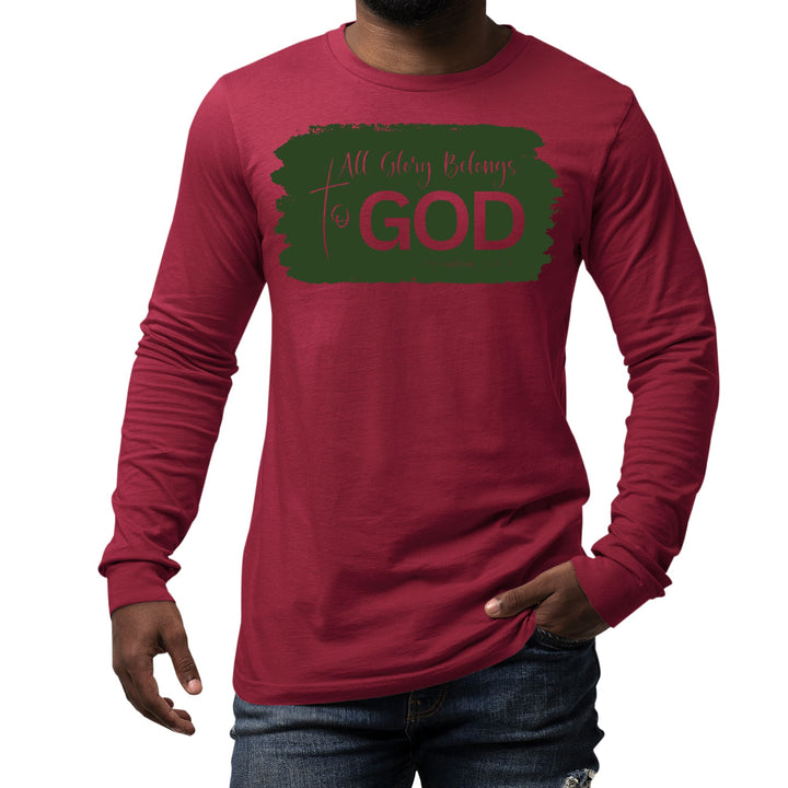 Mens Long Sleeve Graphic T-shirt All Glory Belongs to God Dark Green - Unisex