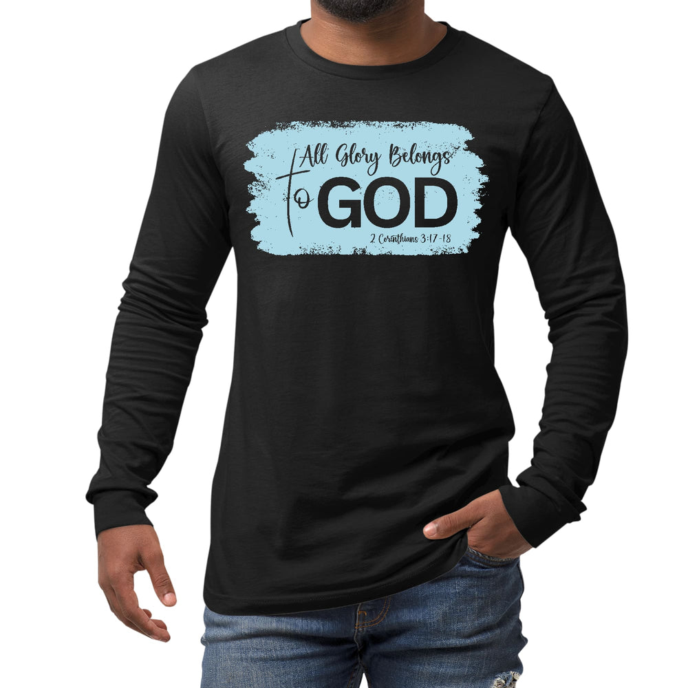 Mens Long Sleeve Graphic T-shirt All Glory Belongs to God Light Blue - Unisex